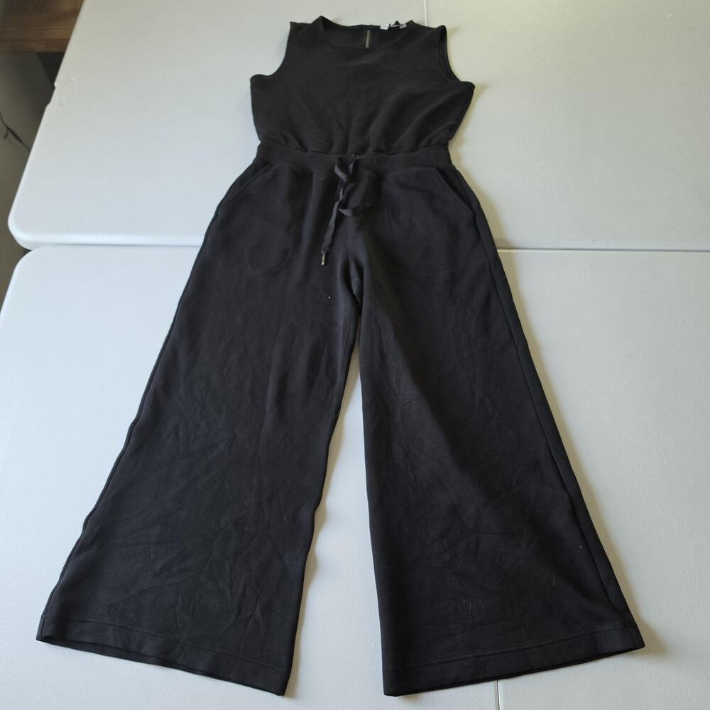 Spanx Air Essentials Jumpsuit Womens Medium Black Sleeveless Wide Leg Drawstring